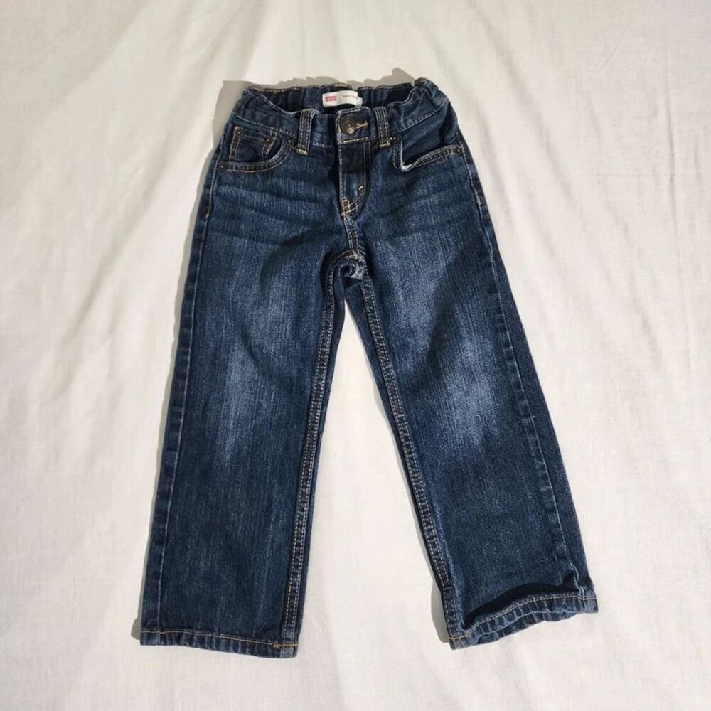 Levi's 505 Regular Fit Boys Denim Jeans Size 4 REG Adjustable Waist Dark Wash